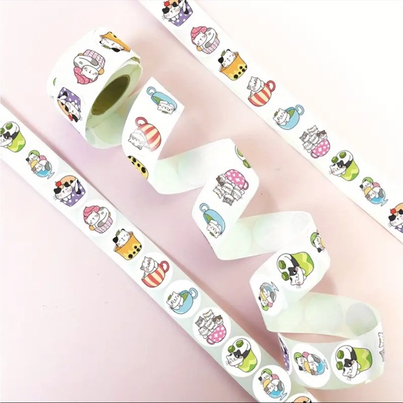 Roll of 500 Playful Kitty Cats in Cups and Mugs Cute - Picture 4 of 7